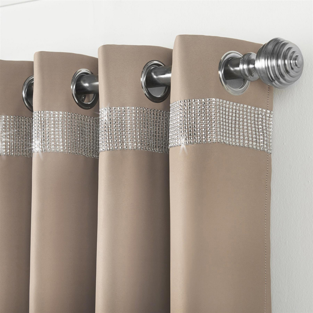 Alan Symonds Palace Beige Plain Thermal Ring Top Eyelet Curtains with Diamante Band 228 x 183cm Image 2