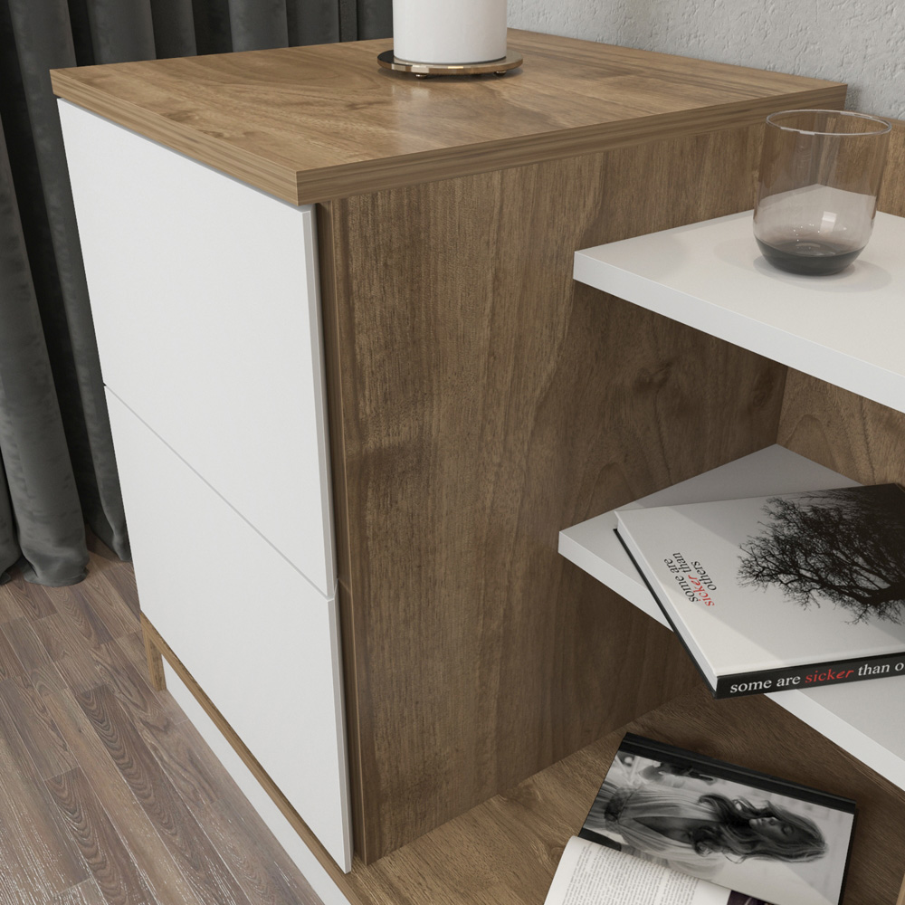 Decorotika Rena 2 Door 3 Shelf White and Walnut Bedside Table Image 6