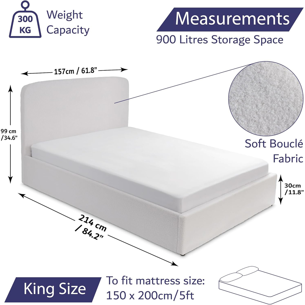 Home Treats King Size Boucle and White Plush Ottoman Storage Bed Image 9