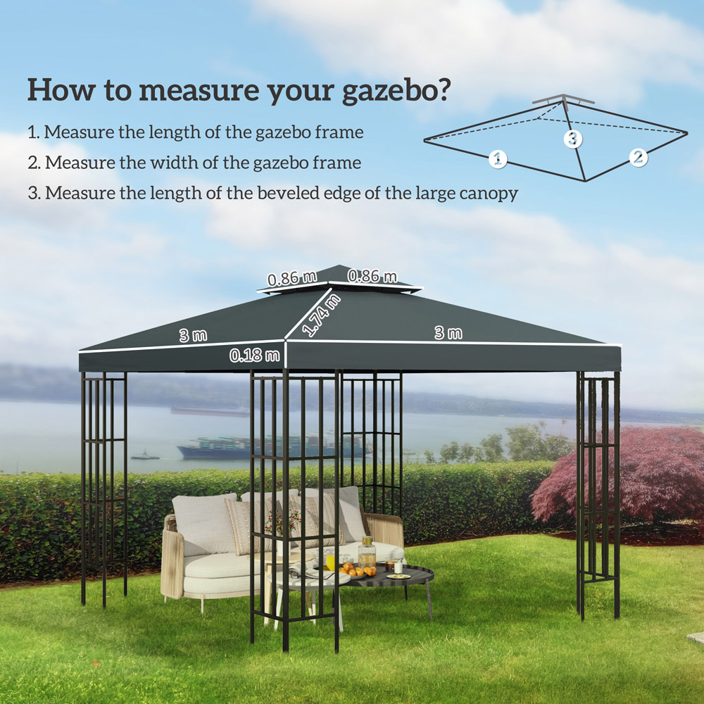 Outsunny 3 x 3m Charcoal Grey 2 Tier Gazebo Top Cover Replacement Canopy Image 7