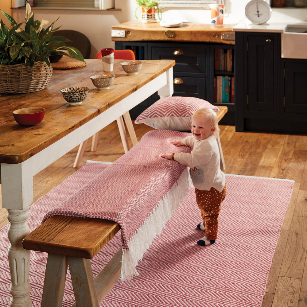 Hug Rug Coral Pink Woven Herringbone Rug 80 x 150cm Image 2