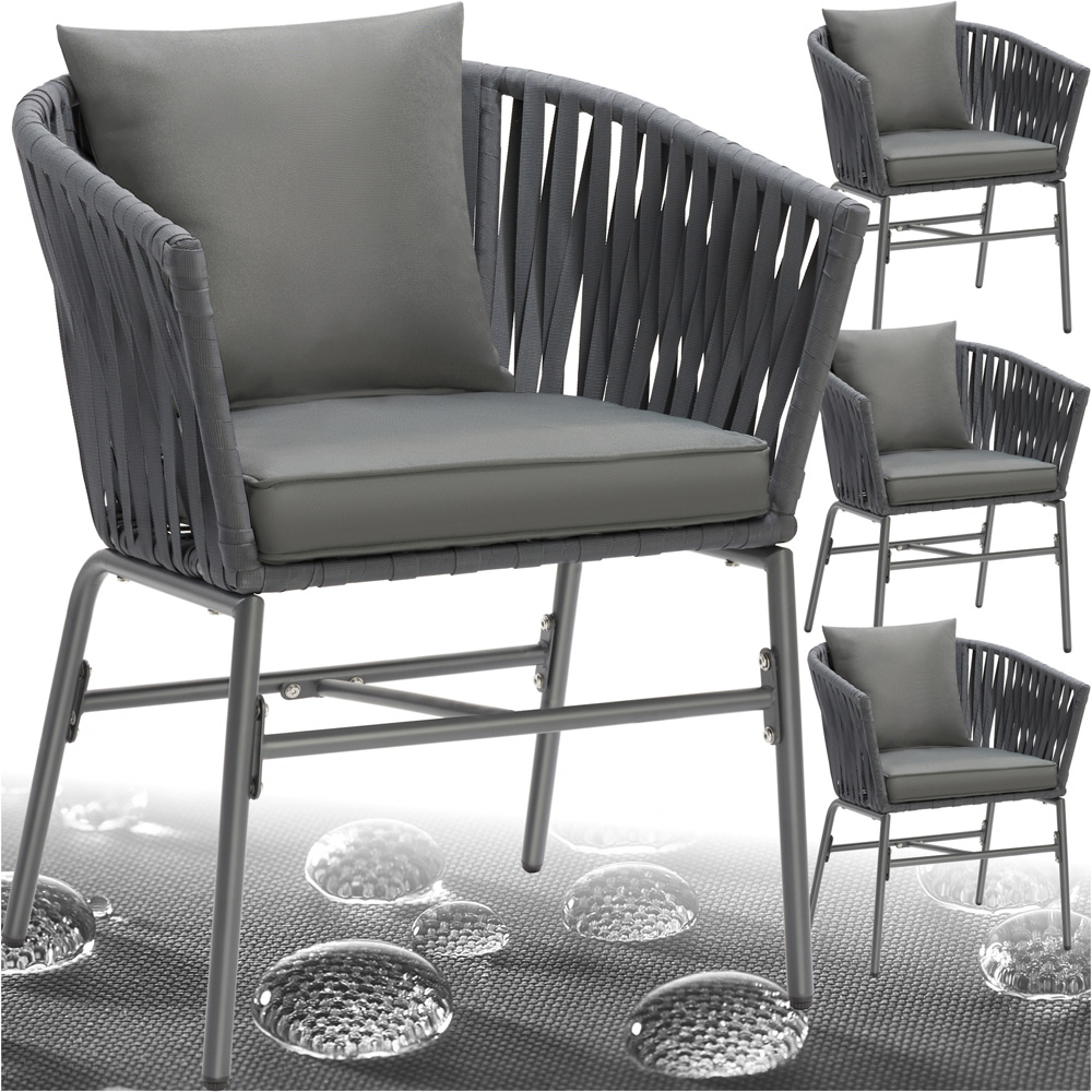 tectake Valeiras Dark Grey Rope Design Accent Chair Set of 4 Image 2