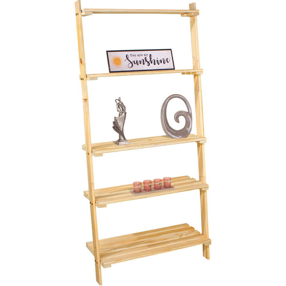 Core Products Sanded 5 Tier Wooden Ladder Design Shelf Unit with Slatted Shelves Image 3