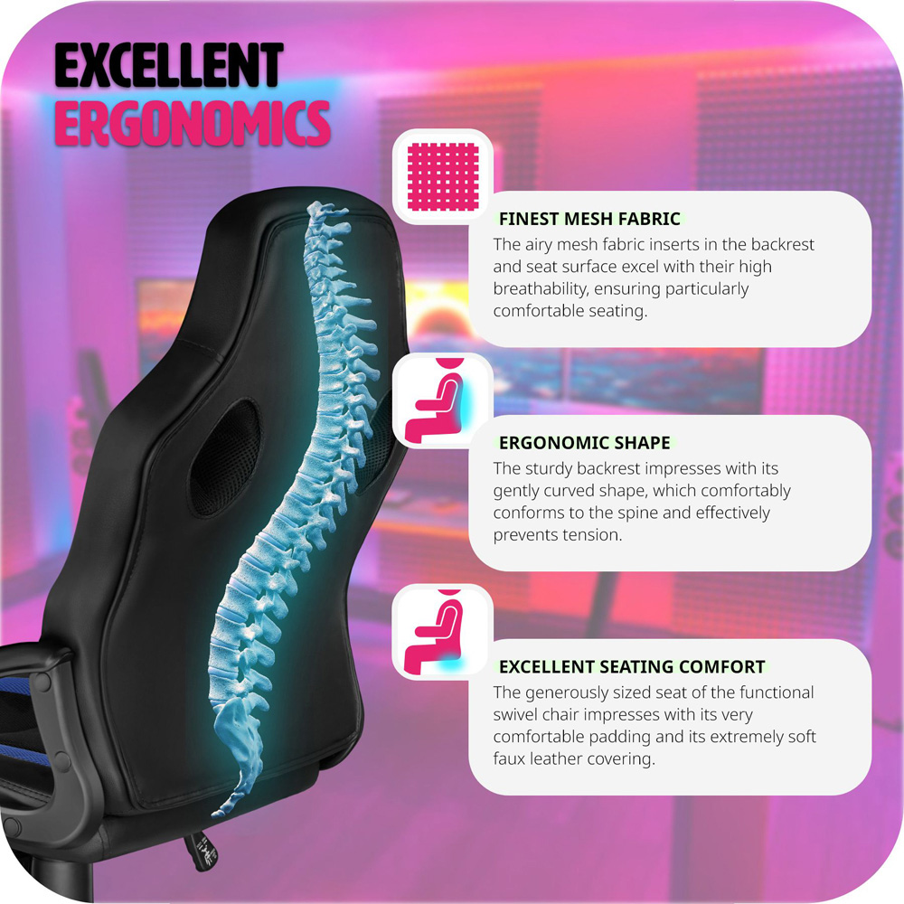 tectake Benny Black and Blue Gaming Chair Image 6