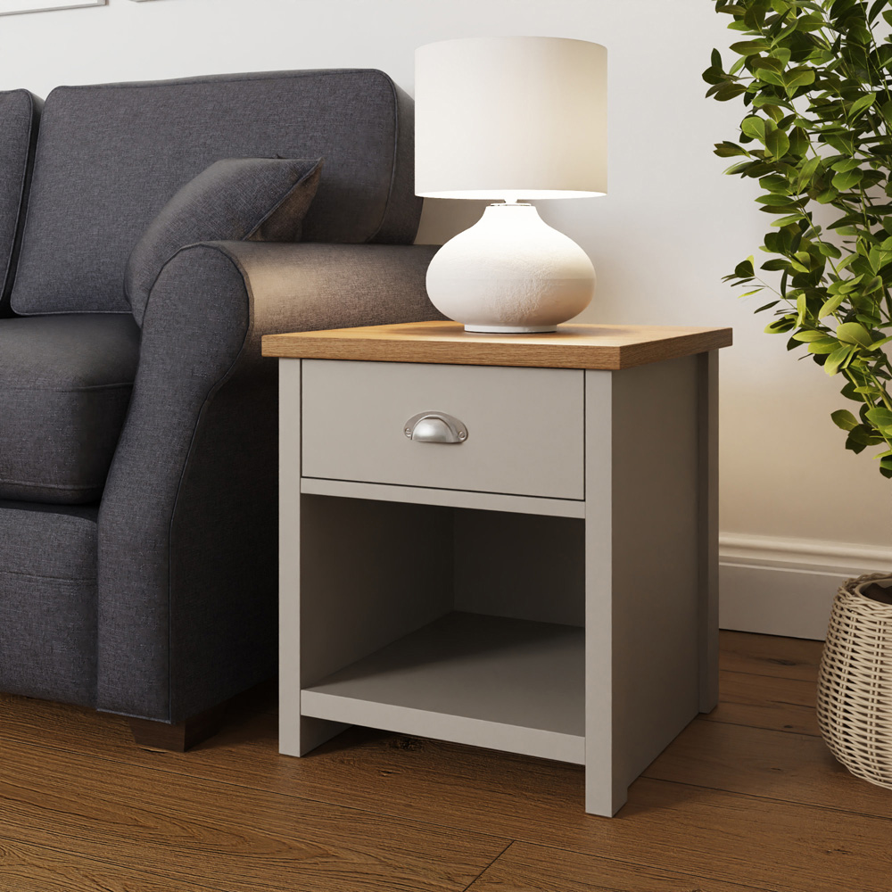 GFW Lancaster Single Drawer Single Shelf Grey Lamp Table Image 8
