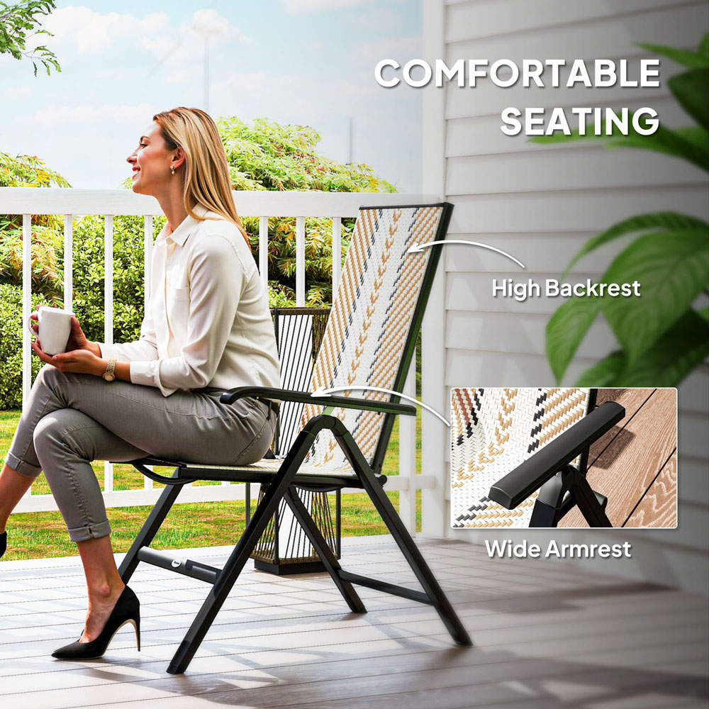 Outsunny Orange Rattan 5 Position Adjustable Folding Garden Chair Image 7