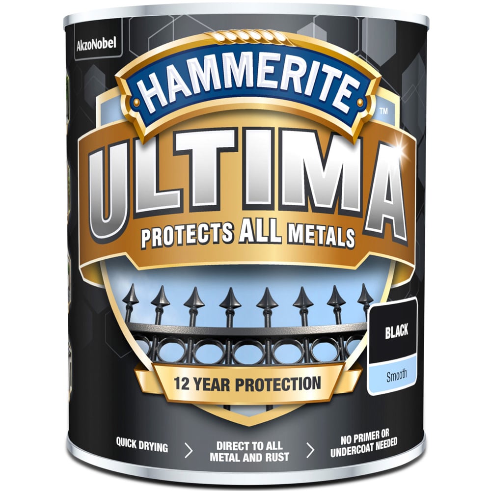 Hammerite Ultima Smooth Black Metal Paint 750ml Image 2