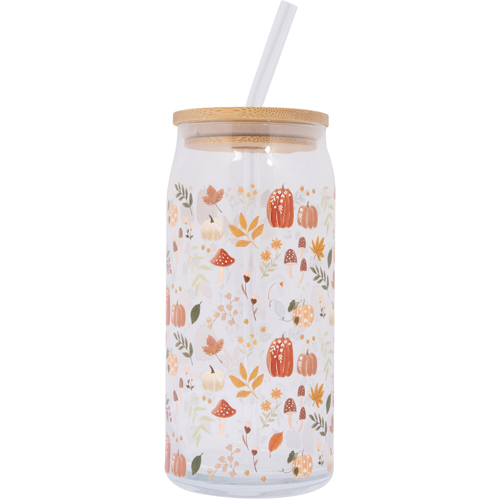 Autumn or Halloween Glass Drinking Jar with Straw Image 3
