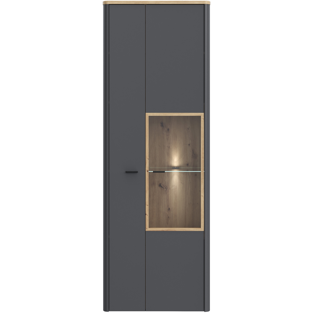 Florence Klara 2 Door Grey and Oak Glass Display Cabinet with LED Lighting Image 3