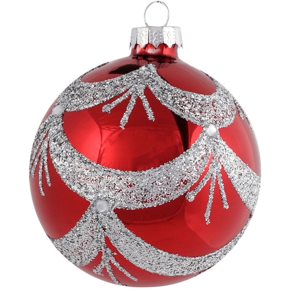 Red Silver Glitter Design Bauble - Red Image 3
