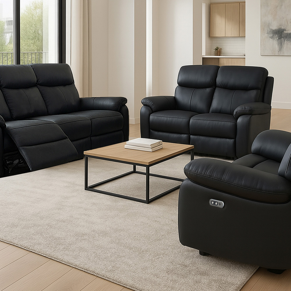 Aspire Kingsmere 6 Seater Black Leather Power Recliner Sofa Suite Image 8
