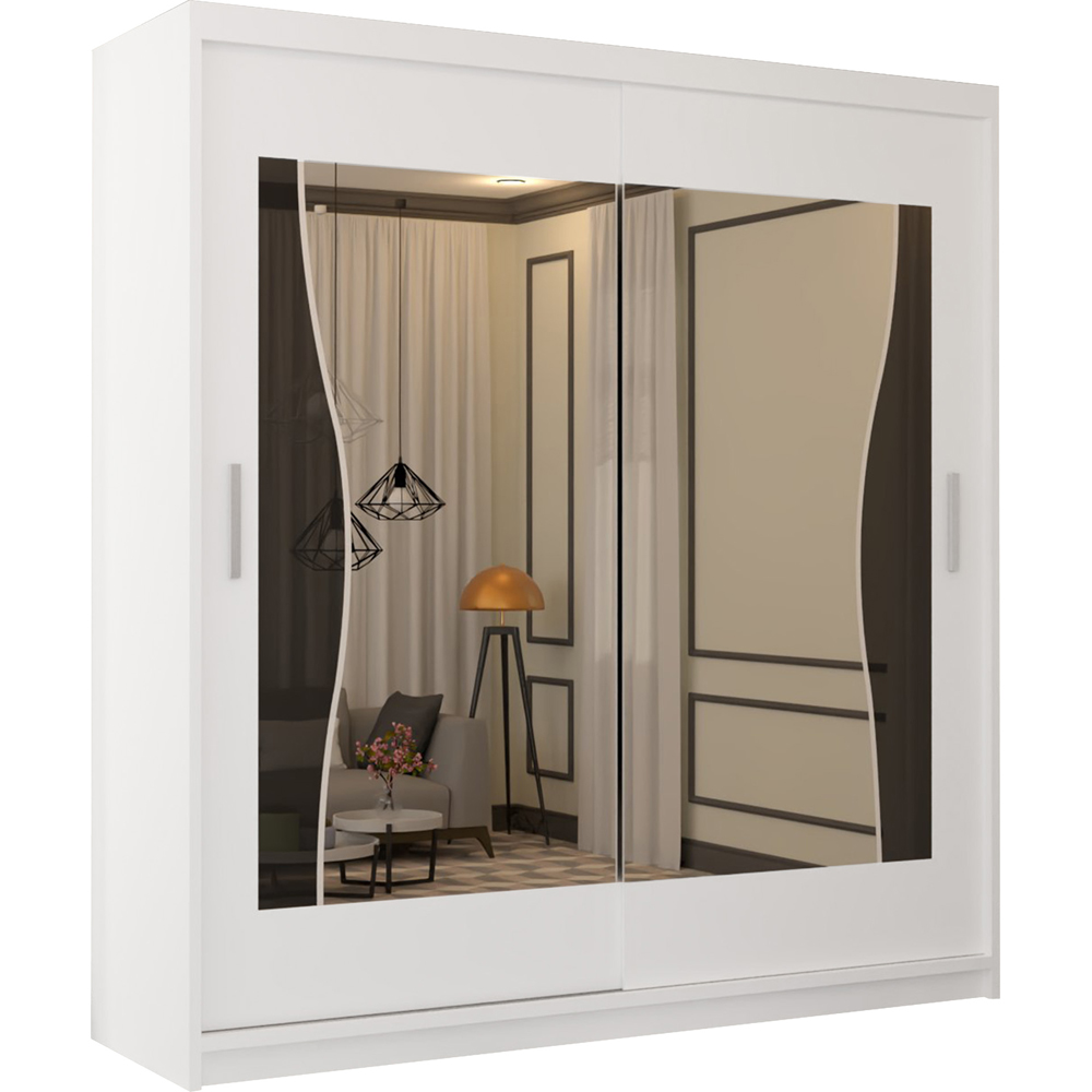 M N Furniture Banton 2 Door White Curved Mirrored Sliding Wardrobe 120cm Image 2