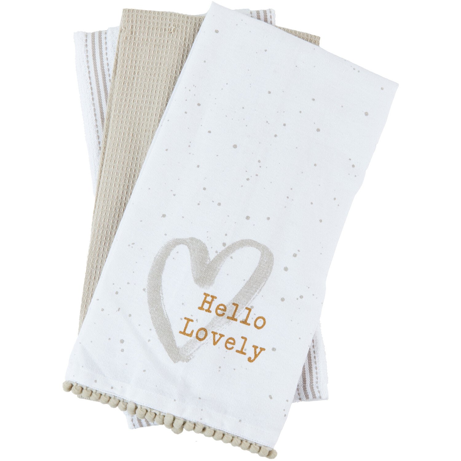 Pack of 3 Gold Heart Tea Towels - White Image 2
