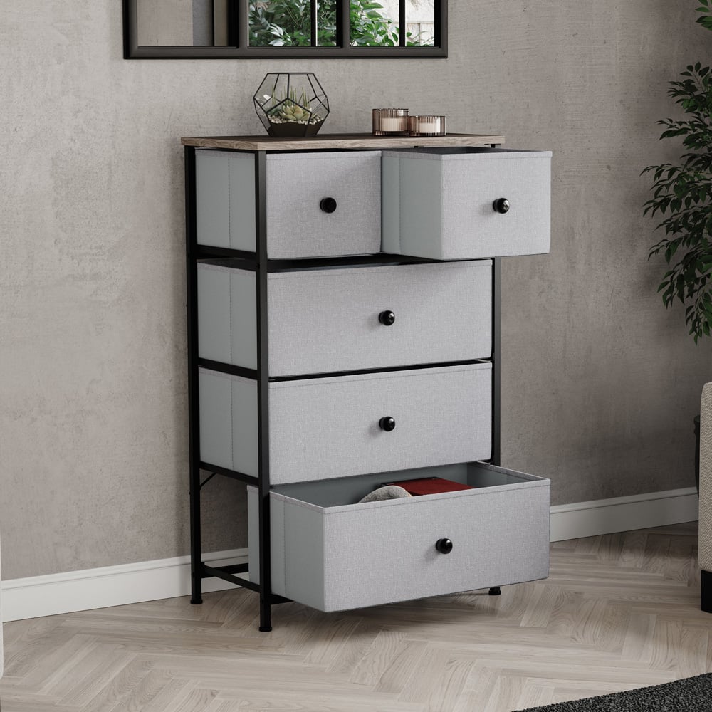 Vida Designs Chorley 5 Drawer Beige and Grey Wood Fabric Chest of Drawer Image 4