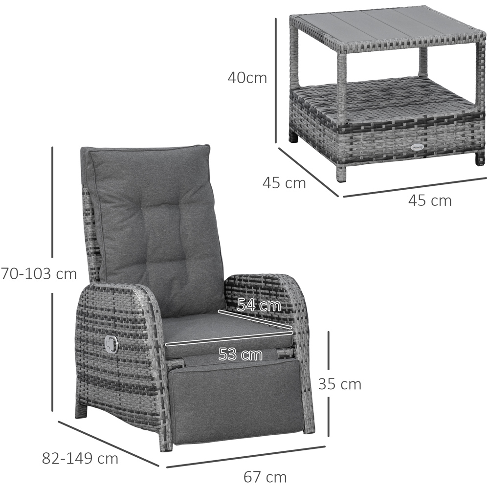 Outsunny 2 Seater Grey Rattan Recliner Bistro Set Image 7