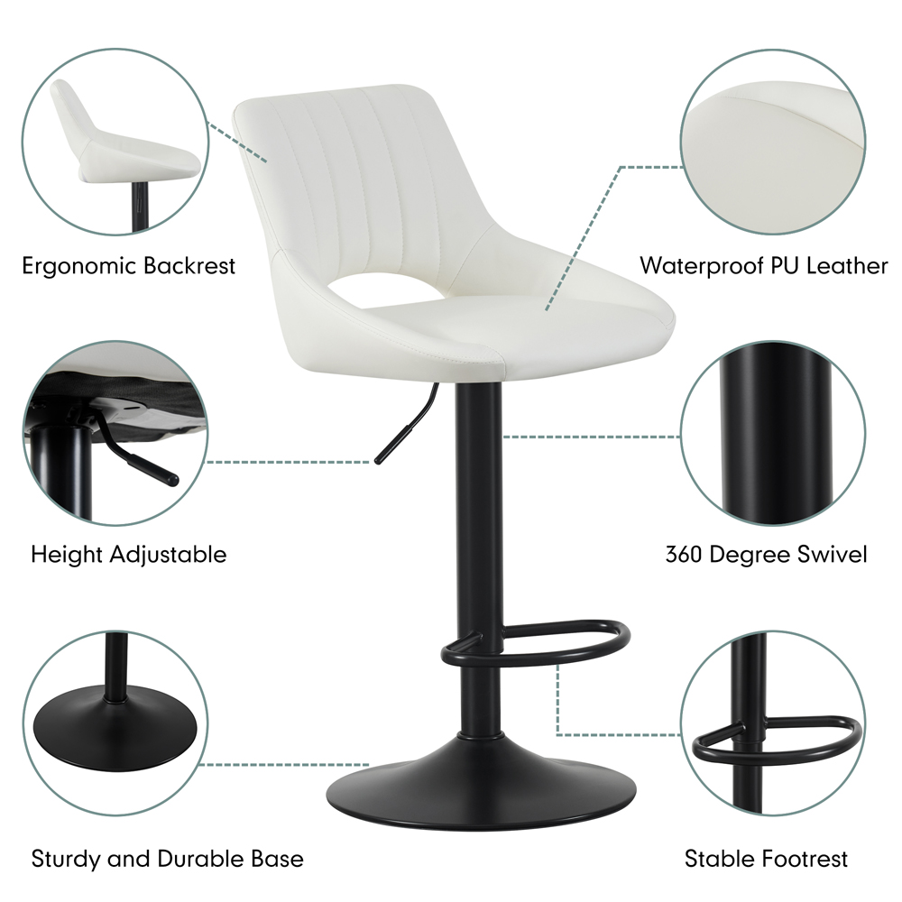 Stacey Cream Height Adjustable Kitchen Bar Stool with Footrest Set of 2 Image 4