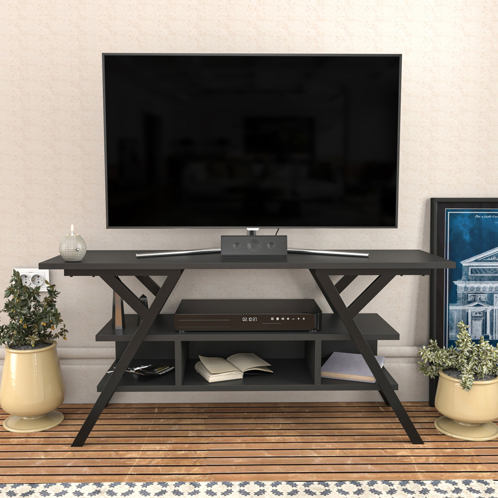 Decorotika Minerva Decorative 4 Open Shelf Black and Anthracite TV Unit Image 4