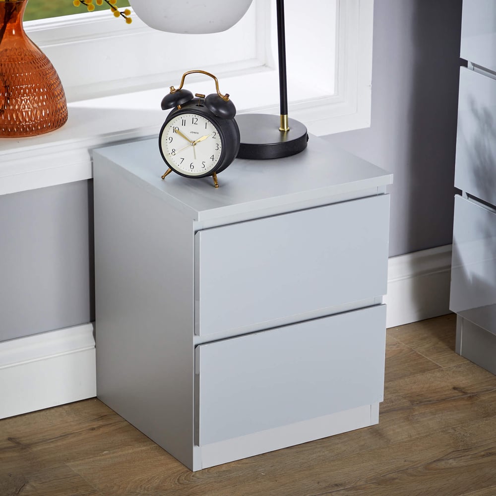 Home Source Lugano 2 Drawer Grey Bedside Table Image 5
