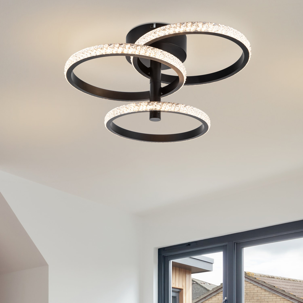 Cosylyte Cowen 3 Ring Matt Black Beaded LED Ceiling Light Image 2