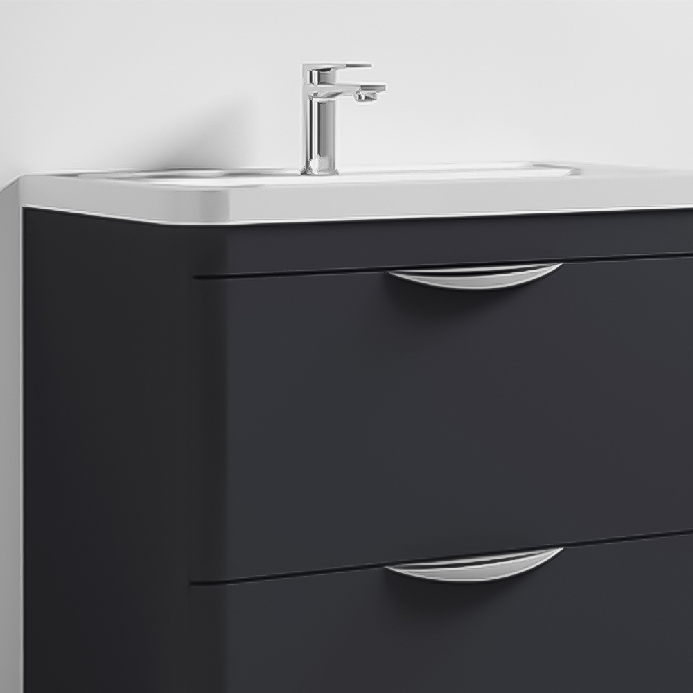 nuie Parade 2 Drawer Soft Black Floor Standing Vanity Unit and 1 Tap Hole Ceramic Basin 800mm Image 3