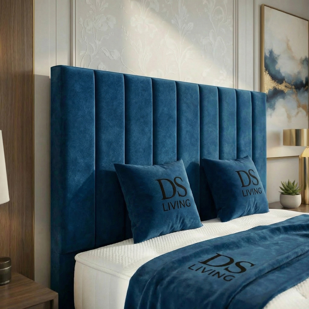 DS Living Aria King Size Blue Plush Ottoman Bed Image 3