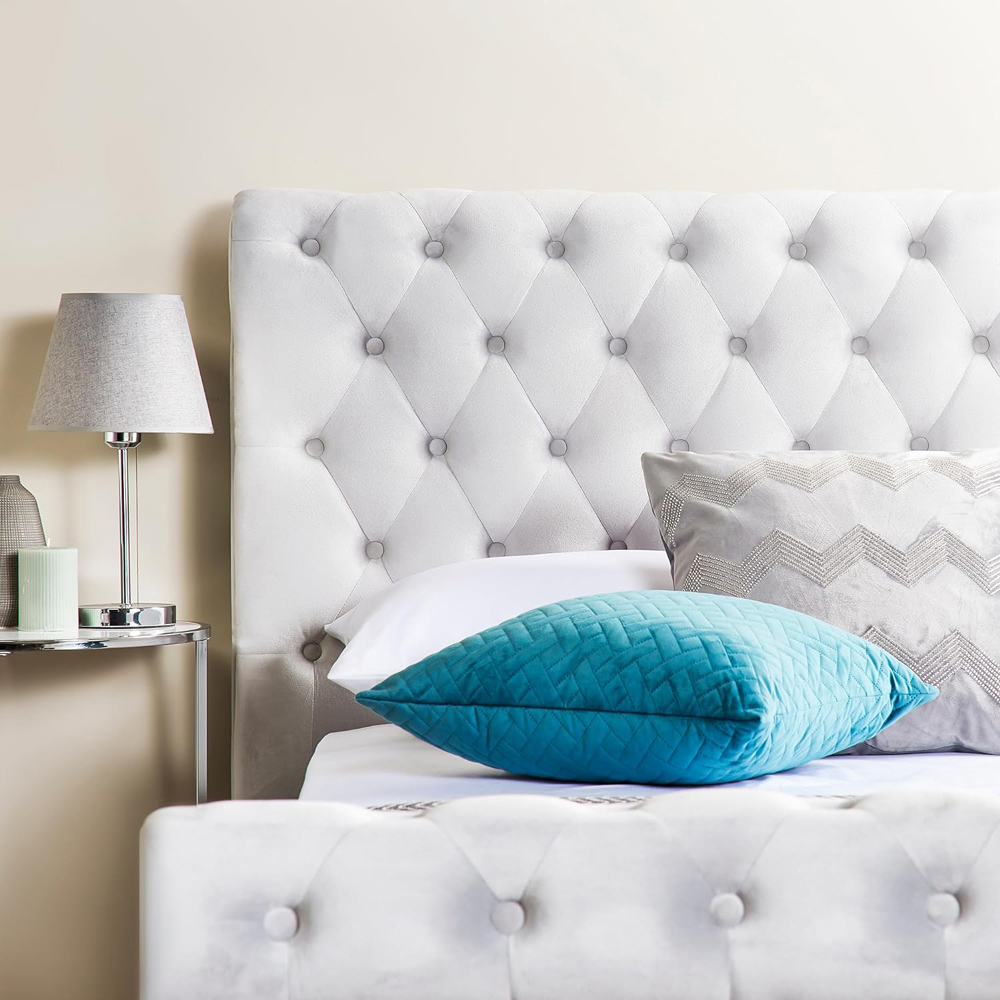 Home Treats King Size Grey Brushed Velvet Ottoman Bed with Mattress Image 5