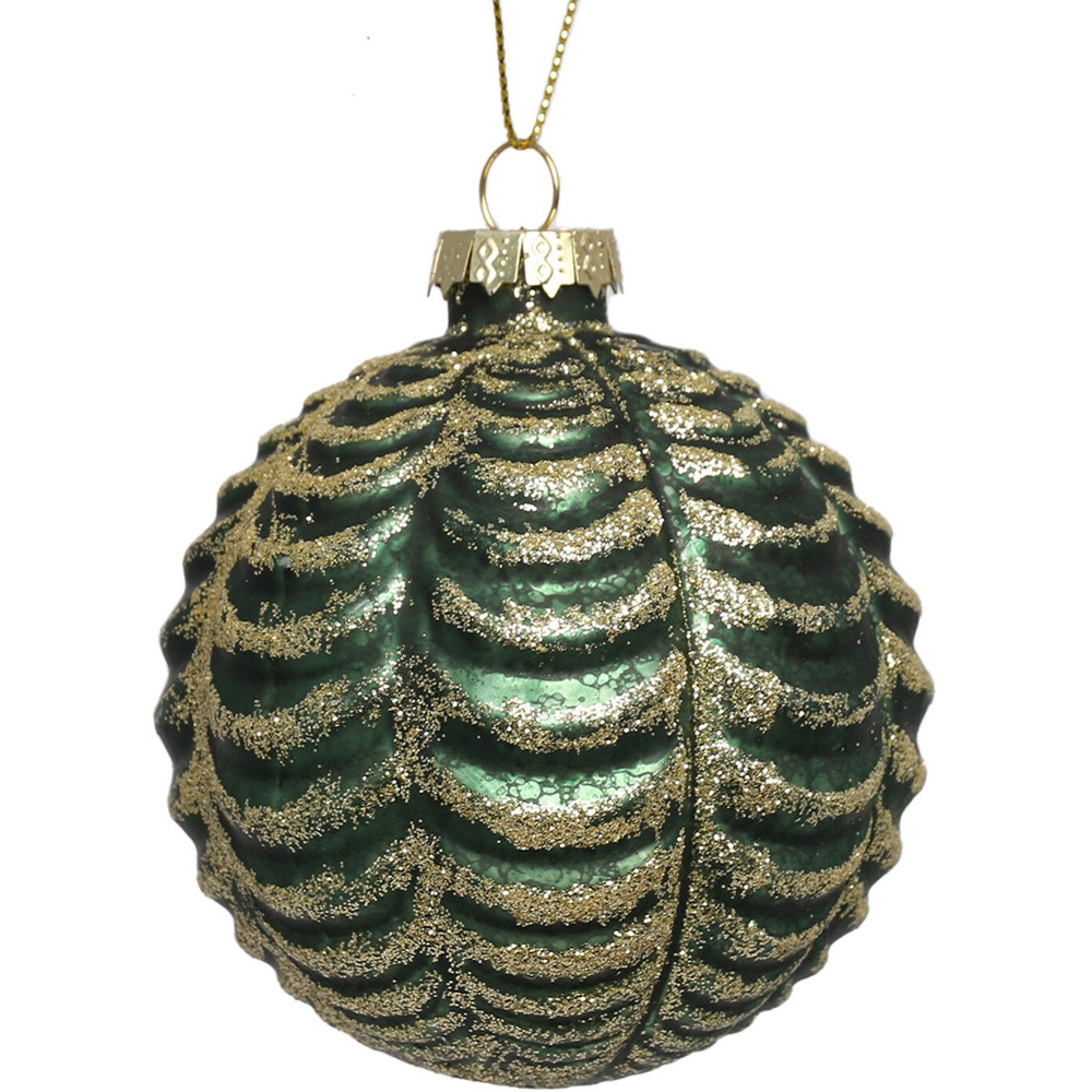 Mottled Green Glitter Ridged Bauble - Green Image 2