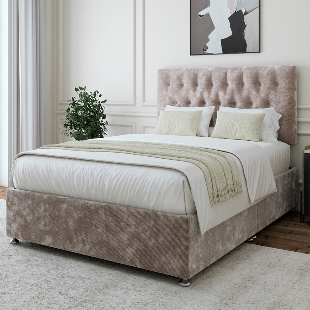 Bedmaster Super King Silver Chenille Divan Base with Lona Headboard Image 1