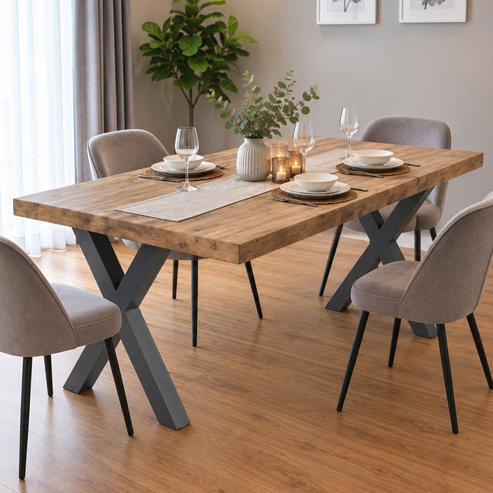 Homebase Grey Wash 6 Seater Chunky and Sturdy Dining Table 100 x 140cm Image 1