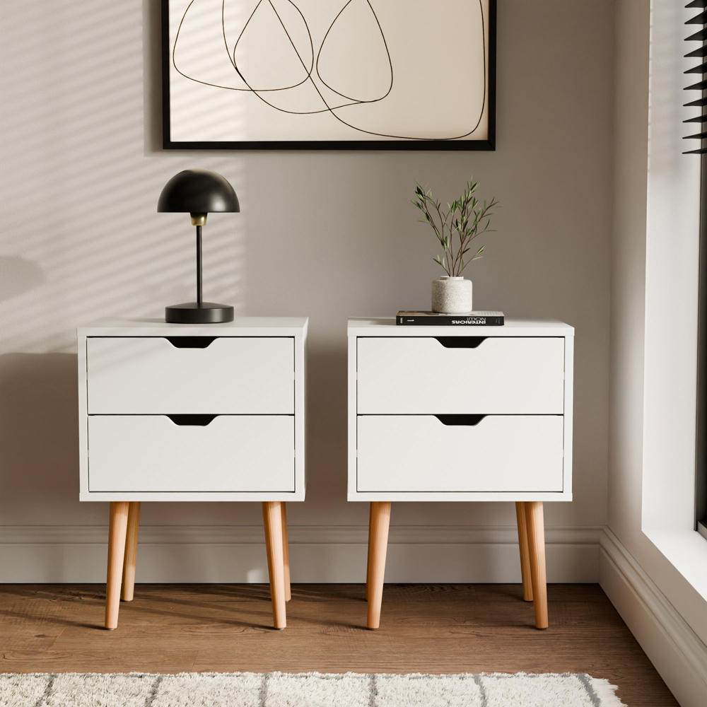 GFW Nyborg 2 Drawer White Bedside Table Set of 2 Image 7