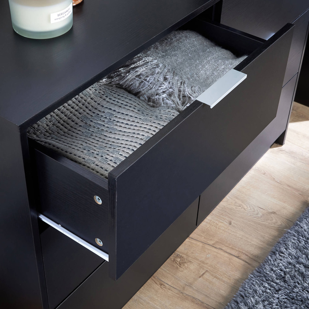 Home Source Phoenix 6 Drawer Black Wide Chest of Drawers Image 3