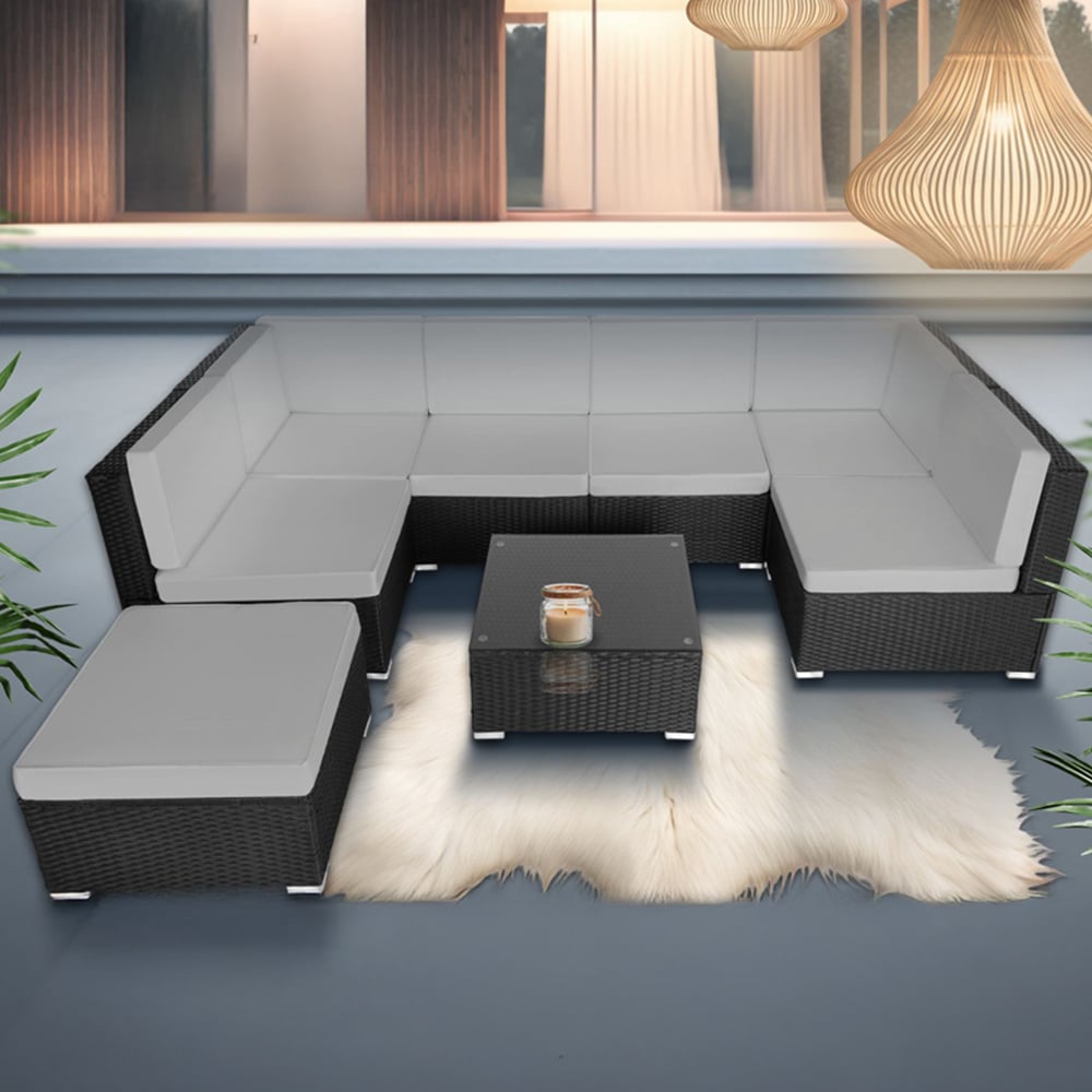 tectake Venice 7 Seater Black and Grey Outdoor Sofa Set Image 1