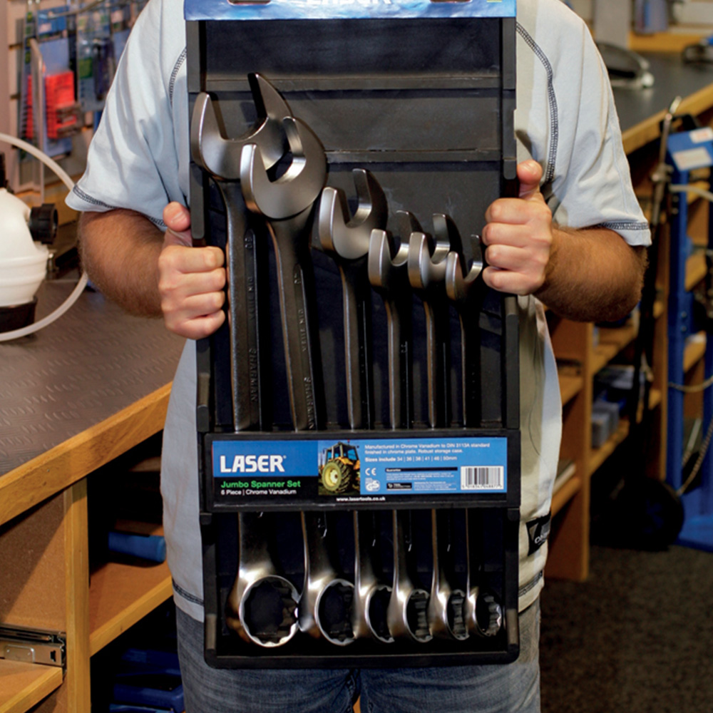 Laser 6 Piece 34-50mm Satin Finish Bi-Hex Jumbo Combination Spanner Set Image 2