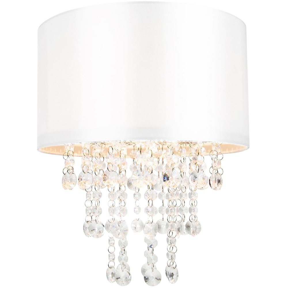 Happy Homewares White Satin Fabric Pendant Shade with Transparent Acrylic Droplets Image 2