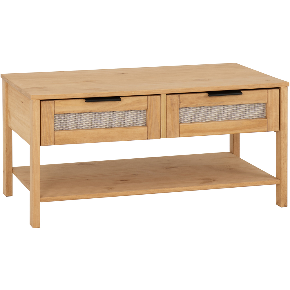 Seconique Corona Rattan 2 Drawer Single Shelf Distressed Wax Pine Coffee Table Image 2