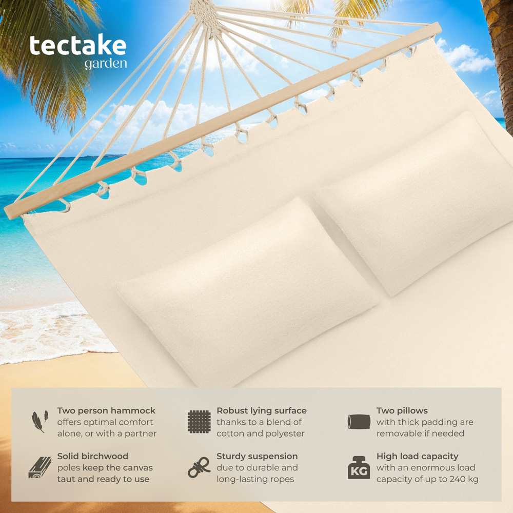 tectake Eden 2 Seater Beige Hammock with Support Bars Image 6
