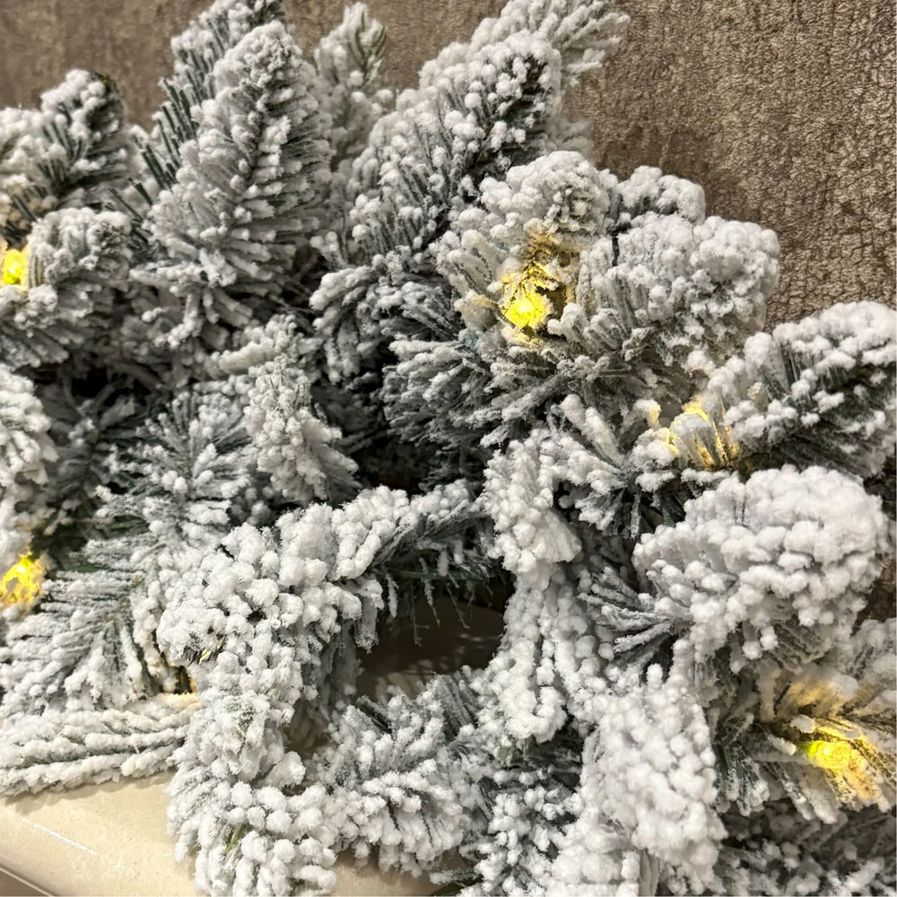 Festive Christmas Green Snow Flocked Warm White LED Christmas Garland 270cm Image 4