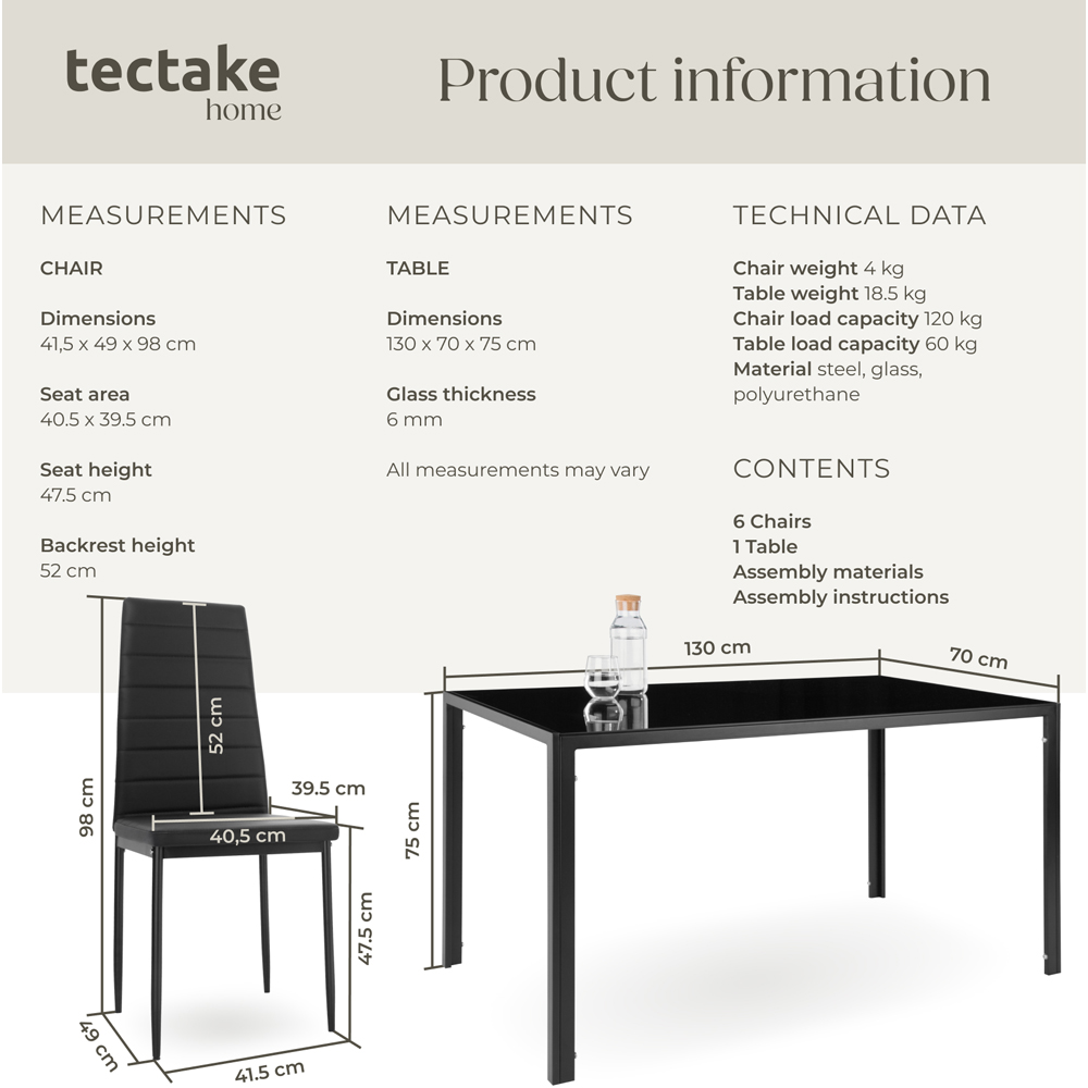 Tectake 6 Seater Black Dining Set Image 8