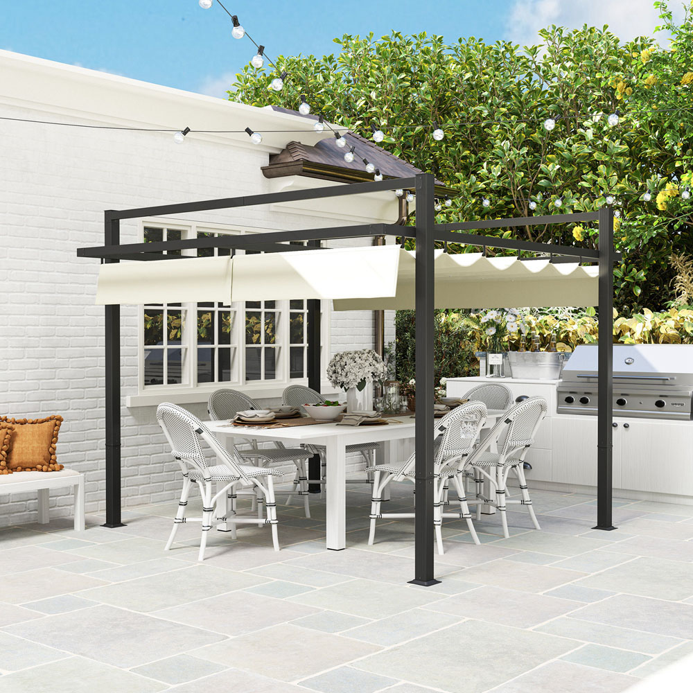 Outsunny 3 x 3m Khaki Aluminium Frame Pergola with Retractable Roof Image 3