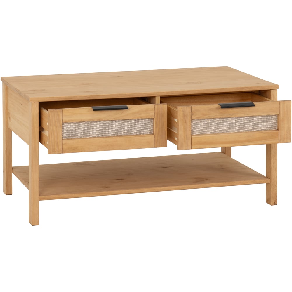 Seconique Corona Rattan 2 Drawer Single Shelf Distressed Wax Pine Coffee Table Image 3