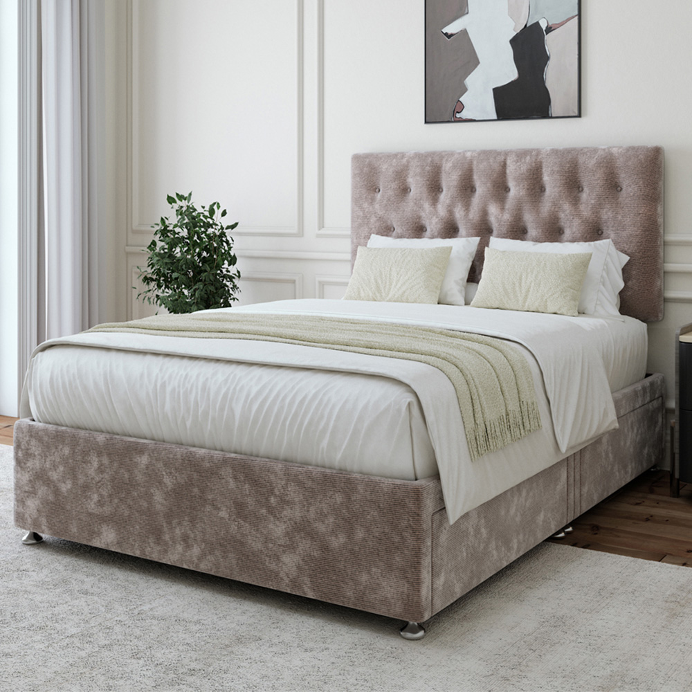 Bedmaster Small Double Silver Chenille 4 Drawer Divan Base with Lona Headboard Image 1