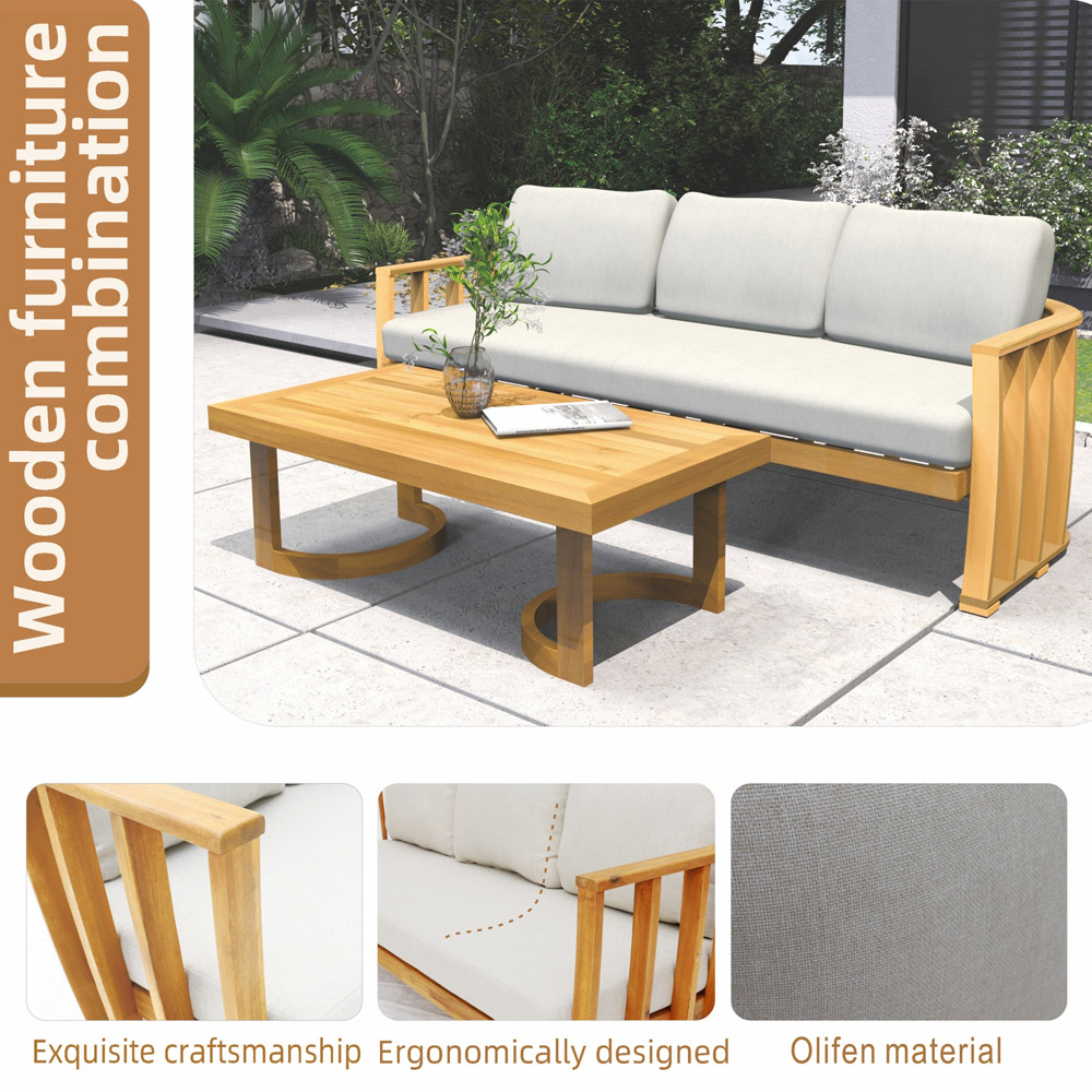 Direct wicker Teak 7 Seater Acacia Wood Curved Sectional Garden Sofa Set Image 7