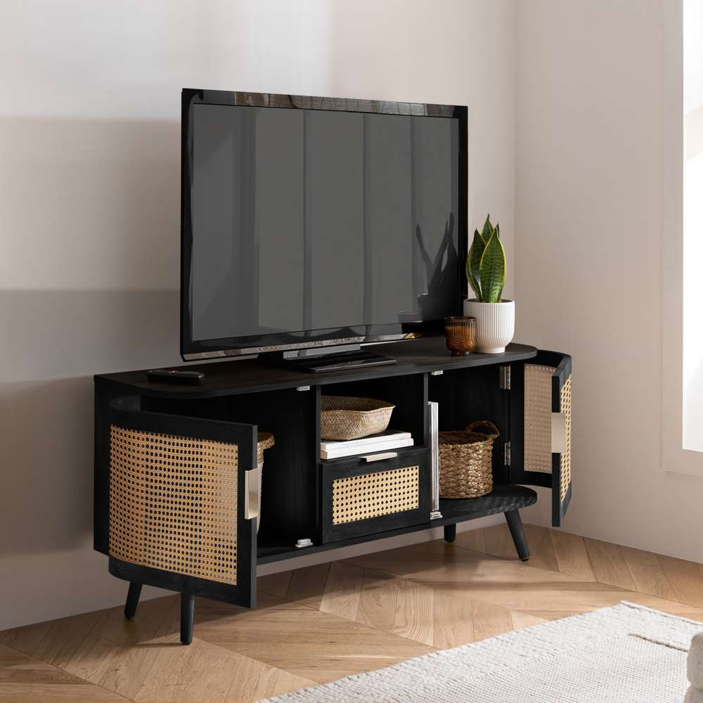 Birlea Noah 2 Door Single Drawer Black Rattan Small TV Unit Image 8