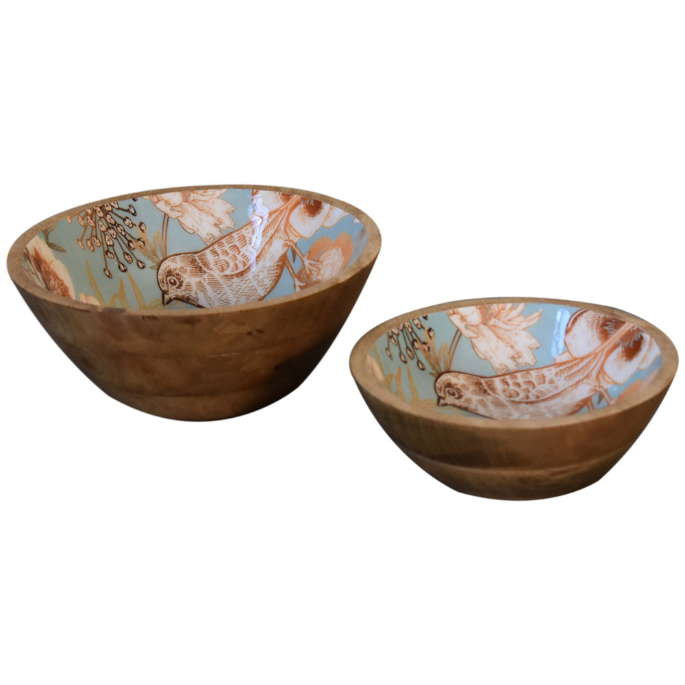 Artisan Furniture Beige Solid Wood Floral Bird Bowl 2 Pack Image 3