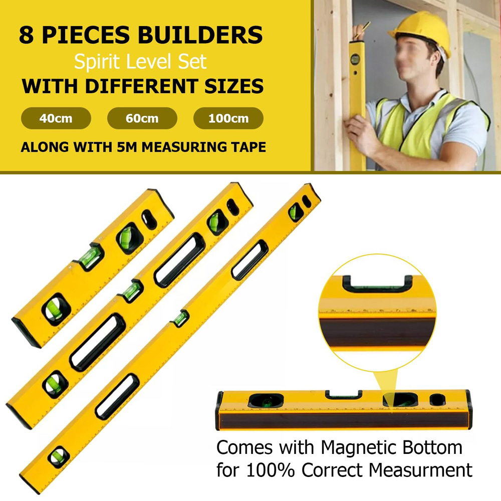 ATEK Professional 4-Piece Magnetic Spirit Level Set with 5m Measuring Tape Image 3