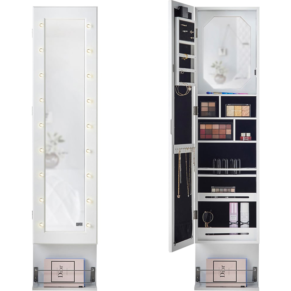 CARME Home Crystal White Door Mounted Mirror LED Jewellery Cabinet with Lights Image 1