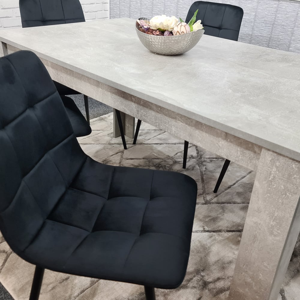 Portland Velvet 6 Seater Dining Set Stone Grey and Black Image 2