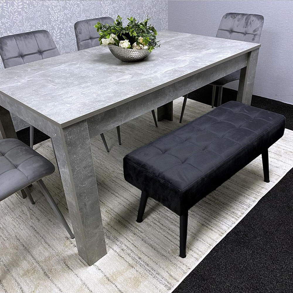 Portland 6 Seater Black and Grey Dining Table Set with Padded Bench and Velvet Chairs Image 6