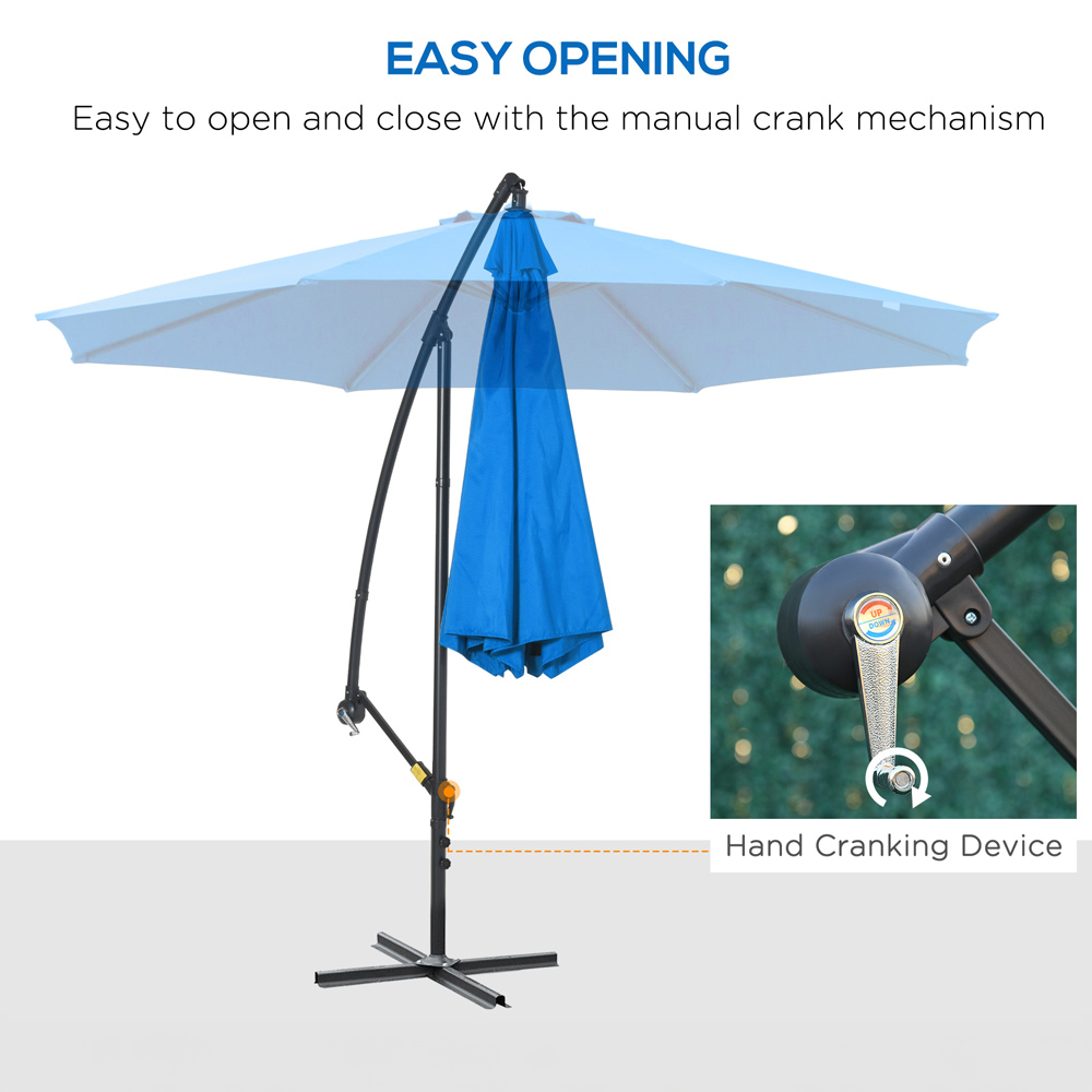 Outsunny Blue Banana Cantilever Parasol with Cross Base 3m Image 4