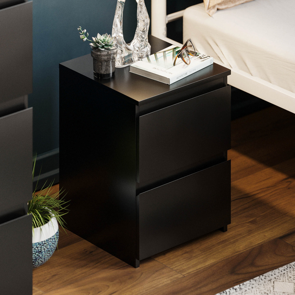 Vida Designs Denver 2 Drawer Black Bedside Table Image 5
